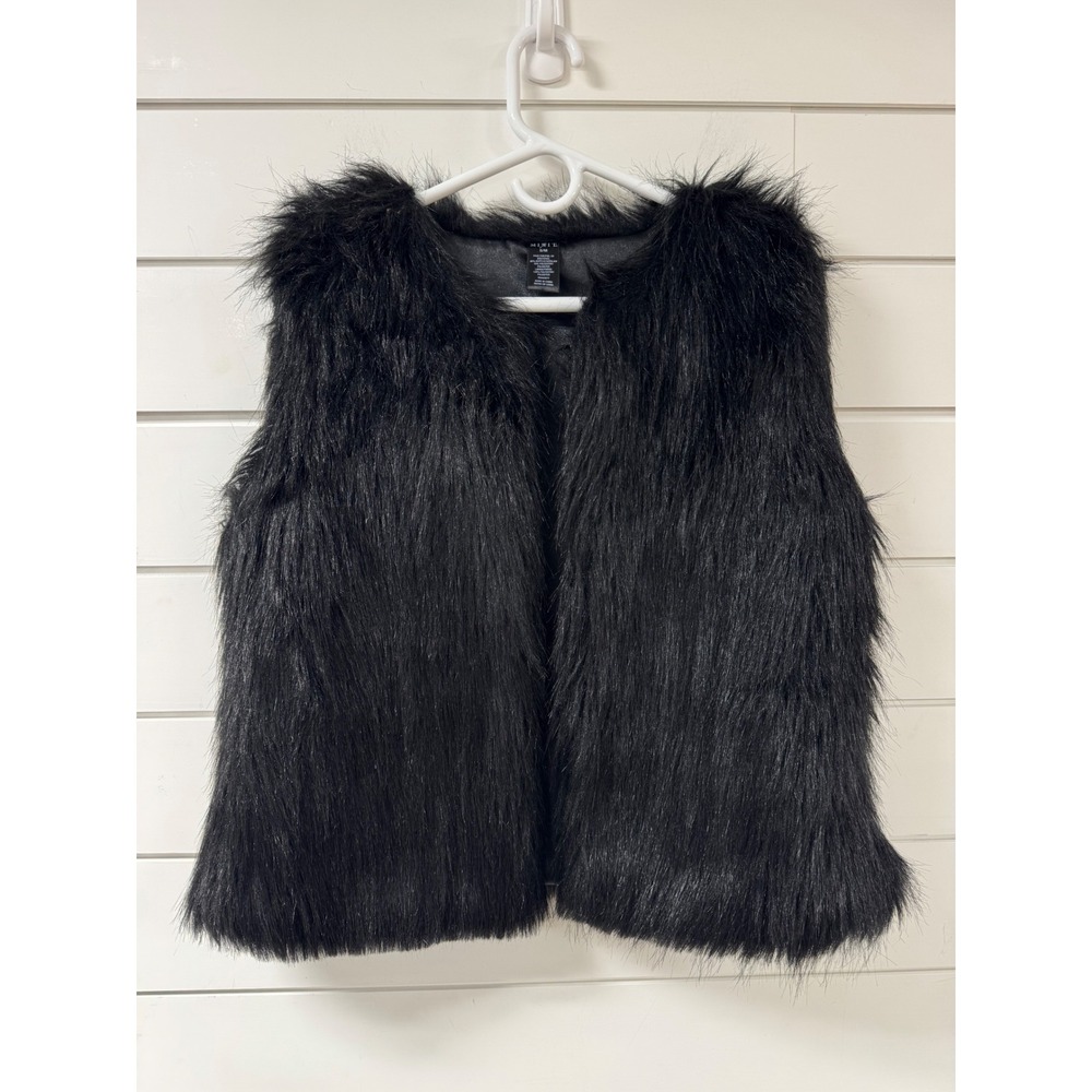Mixit Womens Black Faux Fur Vest Shaggy Open Front Sleeveless Jacket SM RN93677